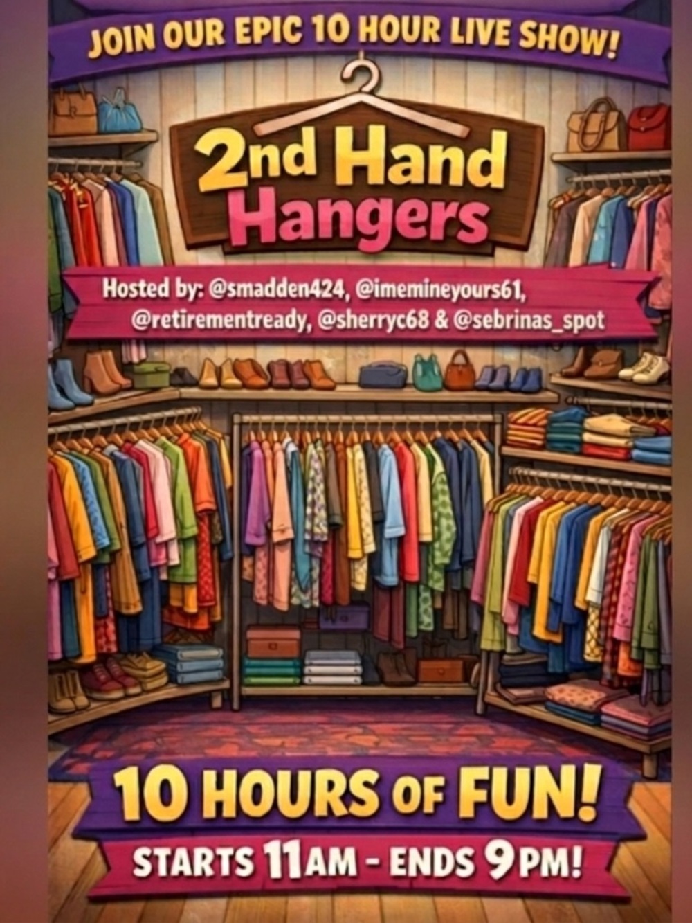 LIKE THIS FOR 2nd HAND HANGERS, 5 HOST, 10 HOUR SHARE SHOW